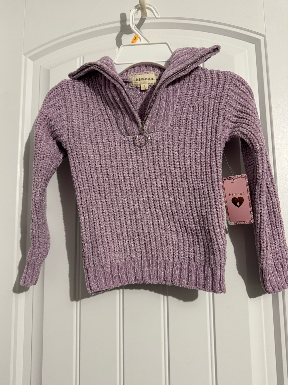 Pretty Btween size 4 purple 1/4 zip sweater girls new